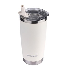 SILICANICE White Removable Straw Carbonated Drink 20 oz Stainless Steel Vacuum Insulated Tumbler with Lid,Durable Travel Coffee Mugs Cups,Dishwasher Safe, Spill Proof,Fit Car Cup Holder,BPA-Free