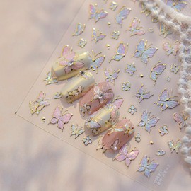 1 Sheets Embossed Butterfly Nail Stickers for Nail Art Flower Nail Art Stickers 5D Self Adhesive Gold Line Butterflies Floral Nail Decals Colorful Butterfly Sticker for Women DIY Nail Design