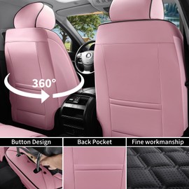 Sxikin Car Seat Covers, Luxury Faux Leather Waterproof Non-Slip Seat Protector Universal Fit for Most Cars SUVs Trucks Pick-ups,Car Interior Accessories (Pink Black, Full Set)