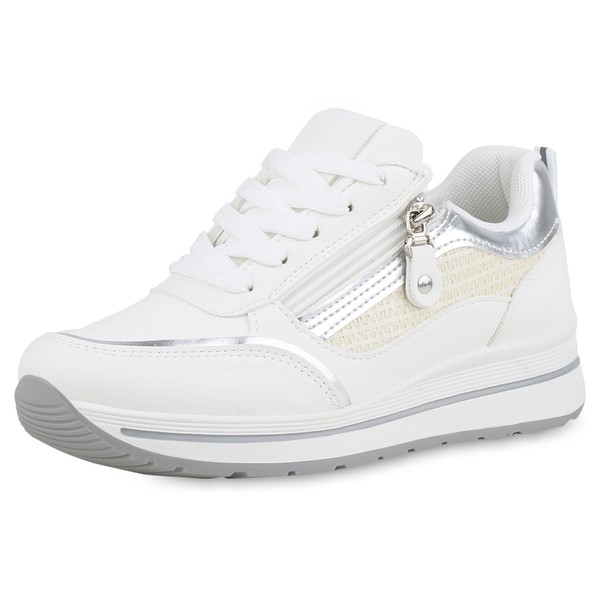 VAN HILL Women's Platform Trainers with Wedge Heel Zip Metallic,
