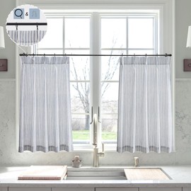 LIMON HOME Curtains 40 inch Length for Smll Window,Navy Striped Pinch Pleat Curtains,Privacy Dorm Curtains 2 Panels Set,Free Hooks and Rings