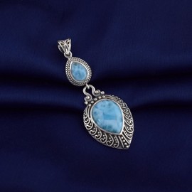 Ravishing Impressions Larimar-Anhängerhalskette in Tropfenform, Schmuck aus natürlichen Edelsteinen aus 925er Sterlingsilber
