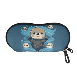 Upetstory Sea Otter Sunglasses Case Zipper Eyeglasses Holders Glasses Pouch with Belt Clip Portable Protective Bag for Women Men Student Girls Boys School Travel Workout