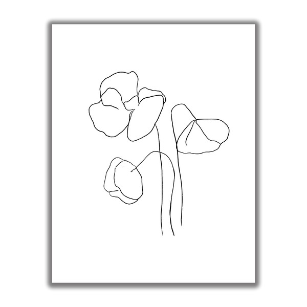 3 Flower Stems Line Art Wall Art. 11x14 UNFRAMED, Minimalist