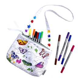 eatsleepdoodle Butterfly Coloring Crossbody Bag For Kids w/ 10pk Washable Markers For Kids - 8.5x7in Kids Coloring Crossbody Bag
