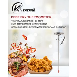 KT THERMO Candy/Deep Fry Thermometer with Instant Read,Oil Thermometer,8" Stainless Steel Stem Meat Cooking Thermometer,Best for Turkey,BBQ,Grill