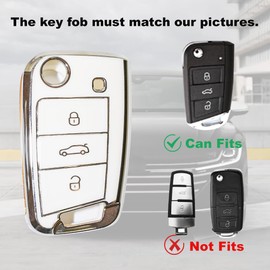 RCBDCYGJ Car Key Case Cover Fits VW Golf 7 Polo MK6 Jetta Tiguan Skoda Superb Seat Leon, 3 Buttons Key Case TPU Key Case with Leather Pendant Key Ring