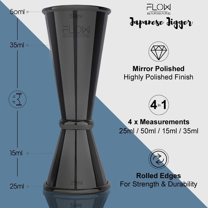 FLOW Barware Jigger 4 in 1 Shot Measuring Jigger 25ml,