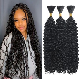 18inch Curly Bulk Hair For Braiding No Weft Micro Braiding Wet And Wavy Quality Synthetic Hair Braiding Extensions For Boho Braids Natural Color 18inch 225g (3Bundles/Pack)