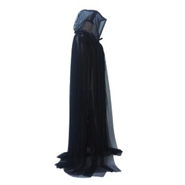 Auroeyfairy Tulle Cape Hooded Full-Length Sheer Cape Ghost Bride Costume Cloak 59 Inch (Black)