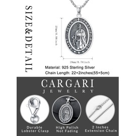 Cargari Saint Peter Necklace 925 Sterling Silver St Peter Medal Pendant Protection Jewelry Oval Religious Pregnant Patron Medallion Gift for Women Men