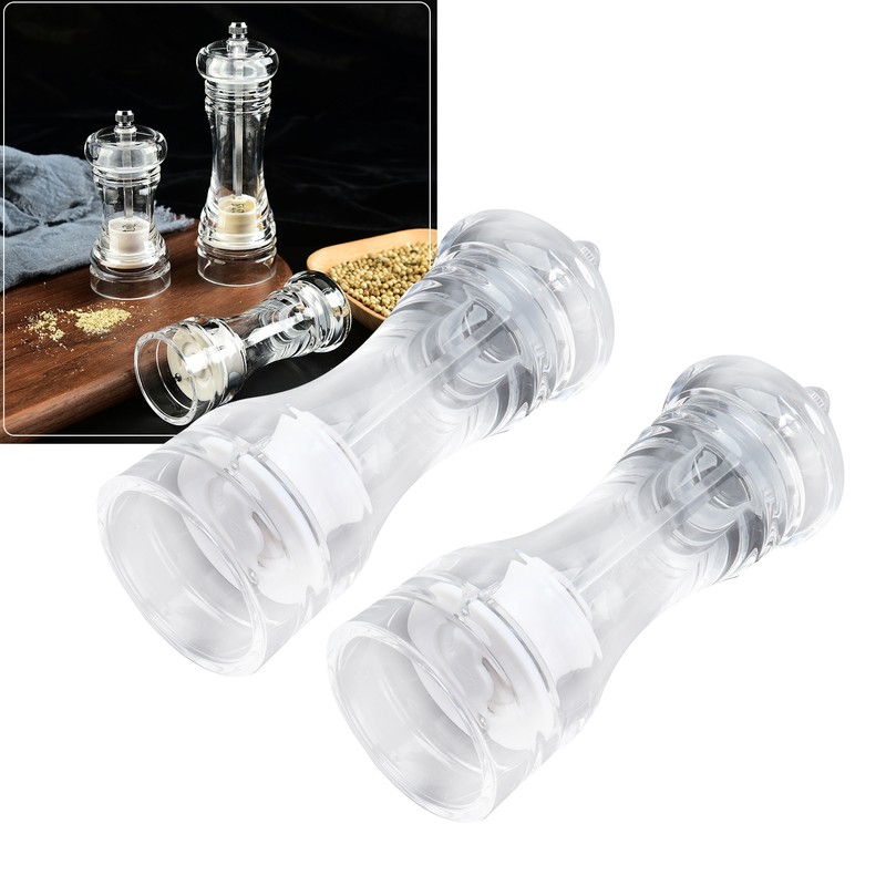2Pcs Acrylic Manual Grinder Transparent Pepper Salt Mill Spice Jar