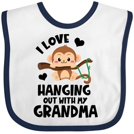 inktastic Monkey I Love Hanging Out with My Grandma Baby Bib White and Navy 3e951