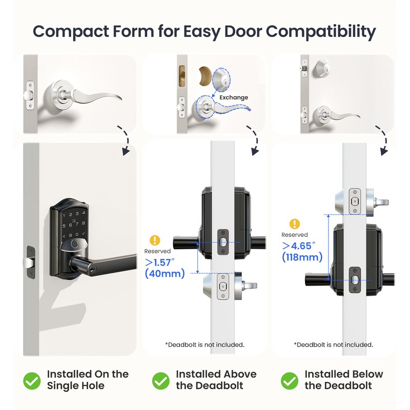 Veise VE029 WiFi Smart Lever Lock, Fingerprint Keyless Entry Door