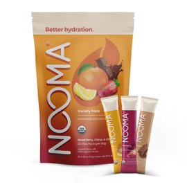 NOOMA - Hydrating Electrolyte Mixes - Hydration Powder Packets - Organic & No Added Sugars - Rapid Hydration - No Caffeine, 25 Calories & 800mg Electrolytes - Variety Pack - Pack of 20 (0.32oz Each)