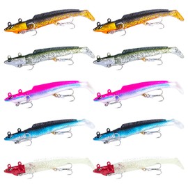 Goture Flounder Set, Jig Head, Vibrating Jig Head, Worm, Soft Lure, Sea Bass, Flounder, Leakfish, Fishing, Fishing, 1.0 oz (28 g), Set of 10
