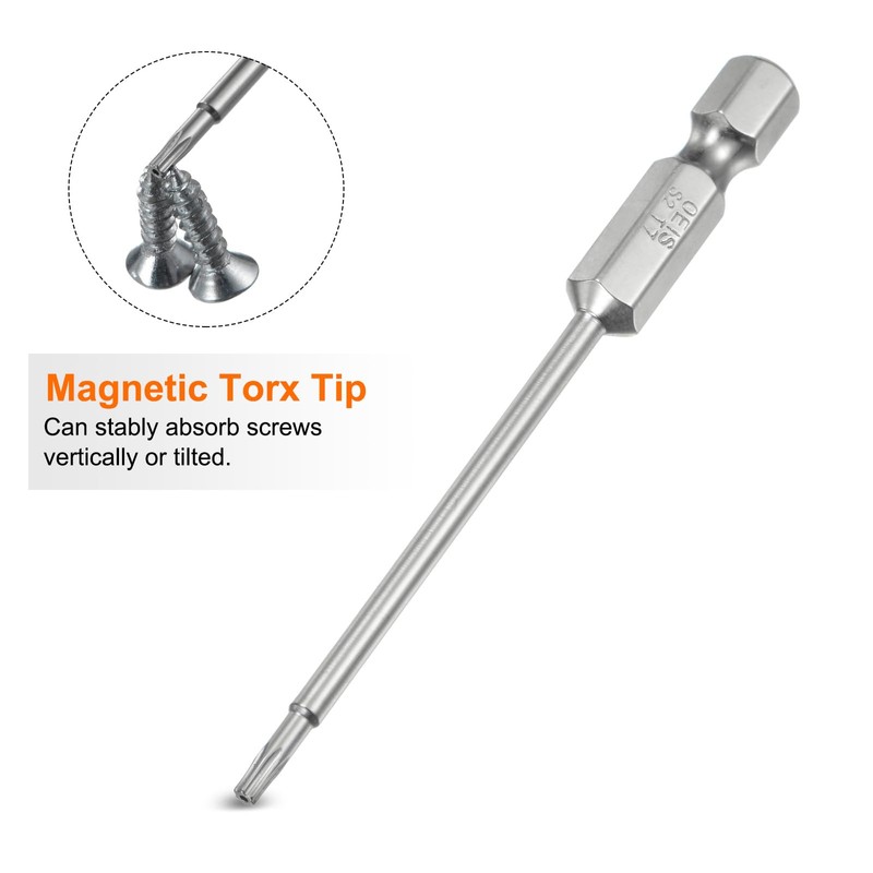 sourcing map T7 Security Torx Bit 1/4" Hex Shank 3"