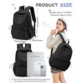 Small Black Backpack for School Women Girls, Waterproof Bookbag Cute High School Backpack for Men Teen Boys, Lightweight Travel College Back Pack Mochilas Escolares para Casual Daypack Rucksack