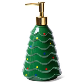 Novelty Decor Ceramic Hand Soap Dispenser: Simple Pleasures Christmas Tree Shaped Bottle with Scented Liquid Soap - Decorative Hand Pump Refillable Soap Dispenser for Kitchen and Bathroom