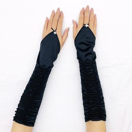 Specell Satin Fingerless Gloves - Women's Bridal Wedding Party Prom Costume Accessories - Black
