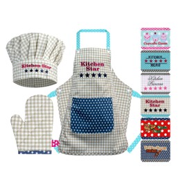 Emily’s Check 1428.2002 Chef's Hat + Kitchen Apron + Oven Glove for Children Set of 3