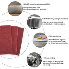 SooGree Red Scuff Pads - 6Pcs Scouring Pad - Very Fine Grade Hand Pads, Paint Primer Prep Adhesion Scratch, 7447 General Purpose Sanding Pad 200 x 125mm/8" x 5"
