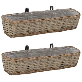 TREATLIFE HOME Wicker Balcony Planter Set with PE Lining, 31.5" Long, Rustic Brown, 2 Pieces