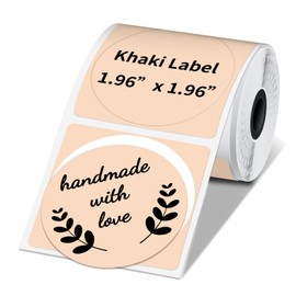 Phomemo Circle Label for M110/M110S/M120/M200/M220 Label Maker, 1.96" x 1.96"（50x50 mm） Round Thermal Label for Barcode Label, DIY Logo Design, Black on Khaki
