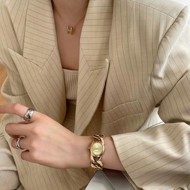 Heyssen Small Gold Watches for Women Western Jewelry Chain Bracelet Trendy–Elegant Oval Dial Easy Read Quartz Movement Stainless Steel Link Band Womens Watches, Waterproof with Tools