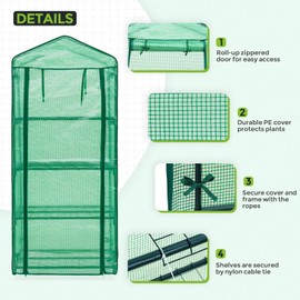 EAGLE PEAK Mini Greenhouse with Wire Shelves, Portable Indoor & Outdoor Green House with Roll-Up Zipper Door, 4 Tier, 27.2"x19.3"x64.2", Clear/Green PE Cover