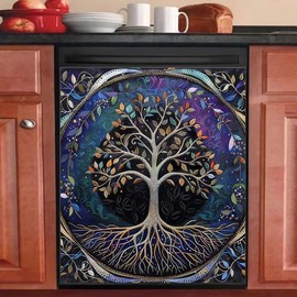 Generic Colorful Tree of Life Dishwasher Magnet Cover Farmhouse Tree Dishwasher Magnet Decorative Cover Refrigerator Door Magnetic Panel Refrigerator Leather Cover Magnet Sticker 23x26 Inch Magnetic