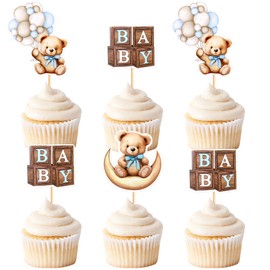 Blumomon Pack of 36 Bear Cupcake Toppers, Cute Bear, Cupcake Decorations Picks Children's Party, Baby Shower, Animals Cupcake Topper, Theme Celebration, Birthday, Party Decorations