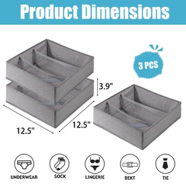 Cawek Bra Storage Drawers Organizer for Clothing Underwear Dresser Drawer Organizer Dividers Foldable Storage Cube Bins for Bra, Underwear,3 Pack （Grey）