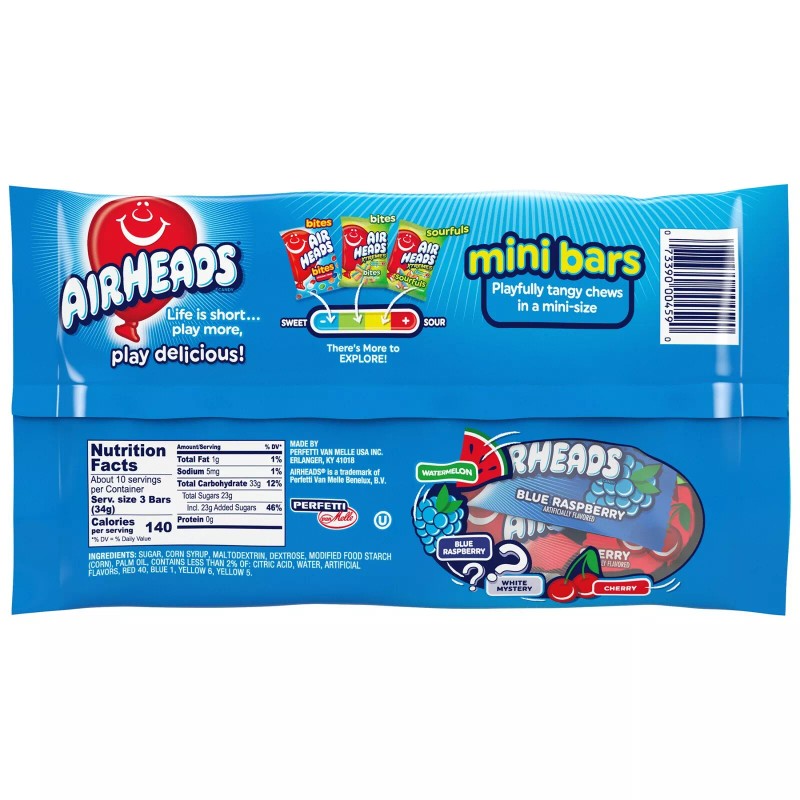 AIRHEADS CANDY VARIETY BAG, IND. WRAPPED ASSTD FRUITS MINI BARS