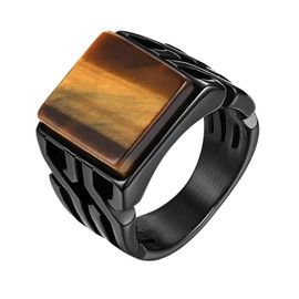 JewelryWe Jewellery Men's Ring Retro Tiger Eye Stainless Steel Ring Band Signet Ring Band Ring Black Size 54 to 74, Stainless Steel