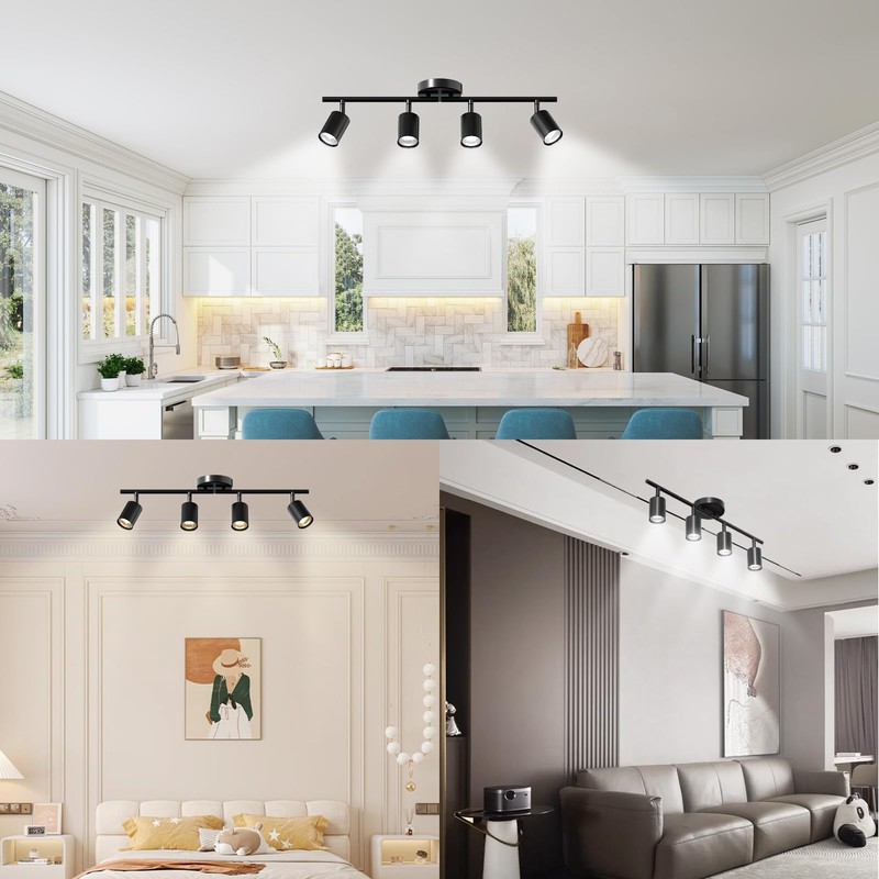 Lavendex LED 4 Light Track Lighting Kit, Black Ceiling Spotlights,