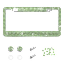 MTRPS Bling Car License Plate Frame, 2 Holes Stainless Steel Sparkly Auto Tag Cover with Screws Caps, Bedazzled Rhinestone Licence Plate Holder Vehicle Decor for Women Girls (Light Green)