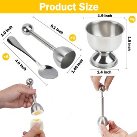 Mulaibdin Egg Cracker Topper Set of 6, 6 Egg Cups 6 Spoons and 1 Cutter for Soft Boiled Eggs, Stainless Steel Egg Opener Tool for Kitchen