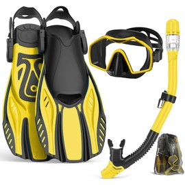 Keephigher Snorkeling Gear for Adults,Mask Fins Snorkel Set,Panoramic View Diving Mask Anti-Fog,Dry Top Snorkel,Dive Flippers and Travel Bag for Swimming,Snorkeling Diving