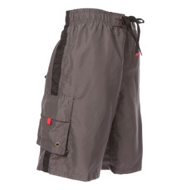 Sakkas 7574 Mens Solid Color with Contrast Stripes Skate Surf Board Short/Swim Trunks - Charcoal/Medium