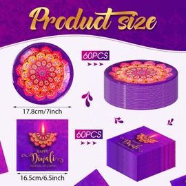 Zhehao 120 Pcs Diwali Disposable Paper Plates and Napkins Bulk Diwali Party Decorations Deepavali Hindu Party Paper Plates Napkins for Festival of Lights Party Supplies