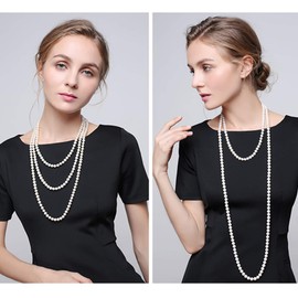 Long Pearl Necklace for Women Layered Cream White Faux Pearl Beads Strand Necklace Costume Jewelry,69"