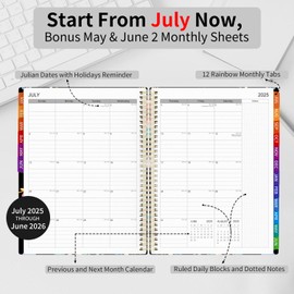 Dzhzal 2025-2026 Appointment Book Quarter-Hourly, Weekly & Monthly - from July 2025 - June 2026, 8.5"x11" Weekly Planner with Colorful Tabs, Hardover, Note Pages, Pockets, Bookmark, Spiral Binding