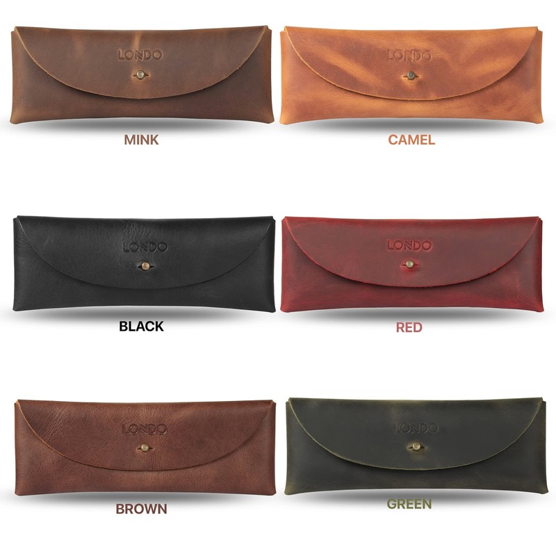 Londo Genuine Leather Retro Pen and Pencil Case - Metal