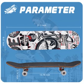 Professional Double Kick Skateboard, 31 inch Maple Deck, ABEC-9 Bearings, 95A PU Wheels, Custom Graphic Design (Elfin(T-Tool Included​), 31in)
