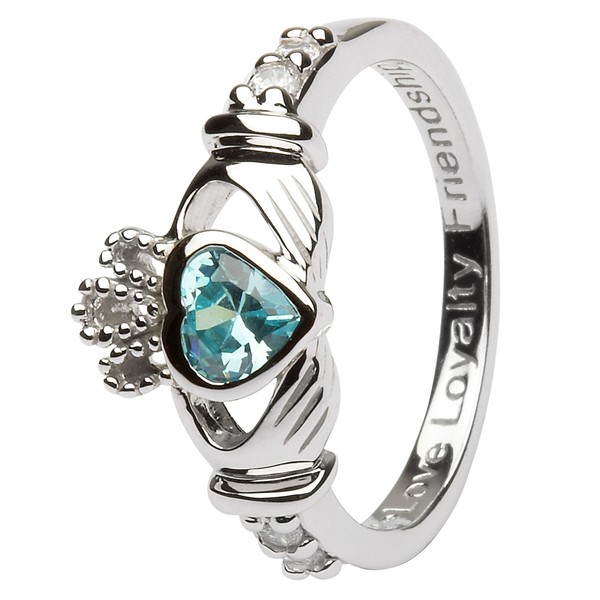 March Birth Month Silver Claddagh Ring LS-SL90-3 - Size: 7.5