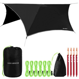 Gold Armour Rainfly Tarp Hammock, Premium 14.7ft/12ft/10ft/8ft Rain Fly Cover, Waterproof Ultralight Camping Shelter Canopy, Survival Equipment Gear Camping Tent Accessories (Blue 10ft x 8ft)