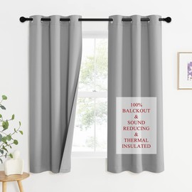 NICETOWN Noise Reduction Blackout Curtains, Thermal Insulated Full Blackout 3-Layer Lined Drapes, Energy Efficiency Window Draperies for Bedroom (Silver Grey, 2 Panels, 42-inch W by 63-inch L)