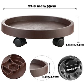 3 Pack Plant Caddy with Wheels Rolling Plant Stand with Wheels 13 Inch Plant Dolly Heavy Duty Large Potted Plant Mover with Casters for Indoor and Outdoor, Brown