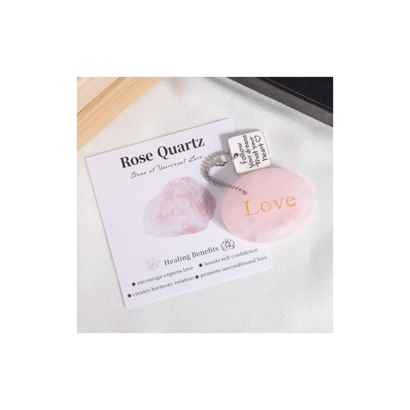 XIANNVXI Engraved Rose Quartz Worry Stone,Pocket Hug Healing Crystal